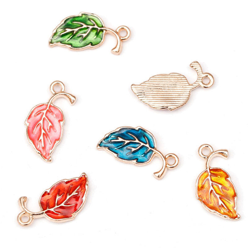 10Pcs//Set Enamel Alloy Leaves Charm Metal Pendants DIY Craft Jewelry Findings