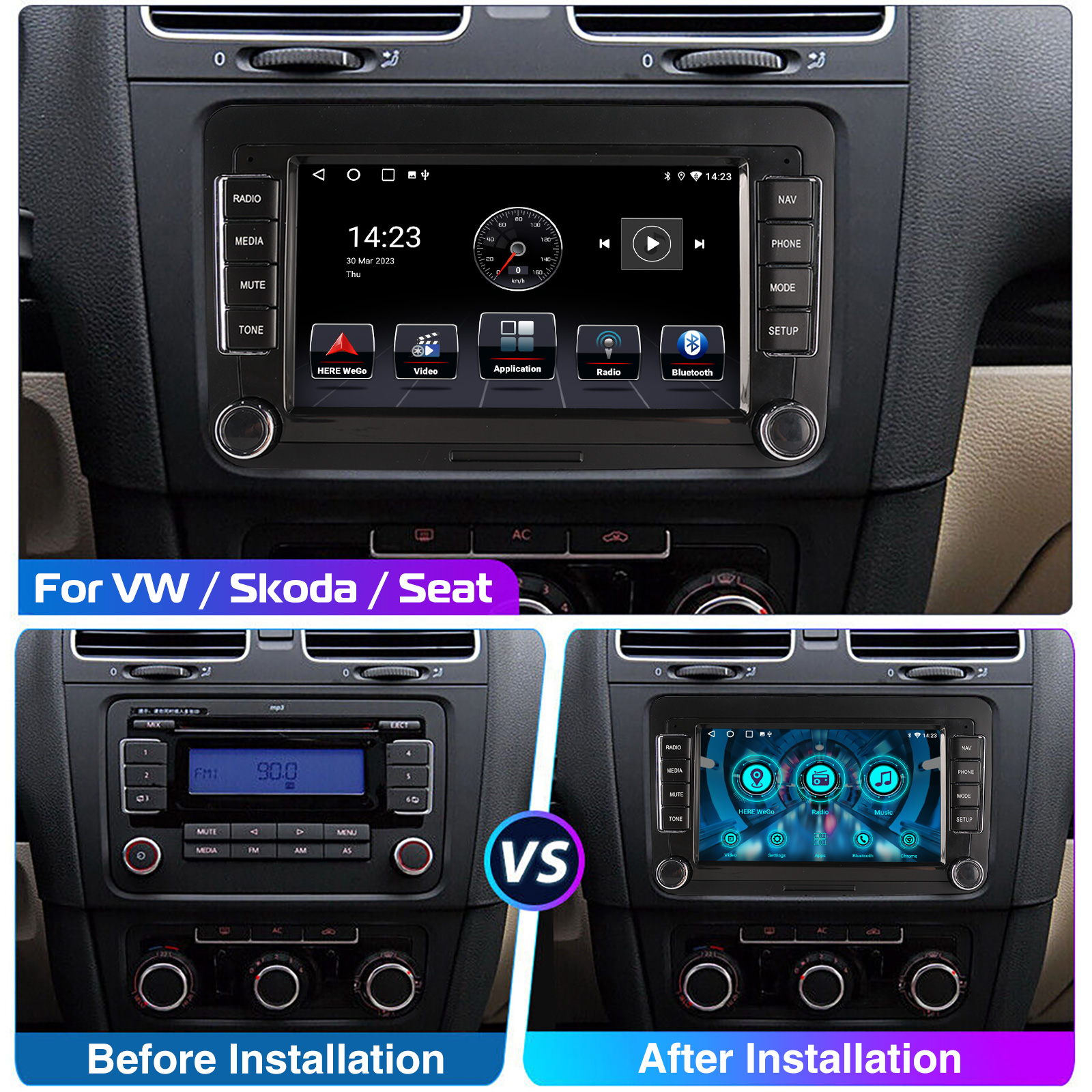 7 Carplay Android 13 Car Stereo Radio GPS MIC CAM For VW GOLF 5 6 Touran  Caddy