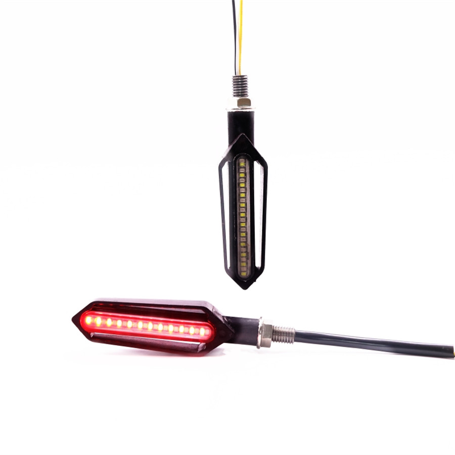 2X Yellow+Red Light Motorcycle Turn Signals Lights LED Directional Daytime Lamp