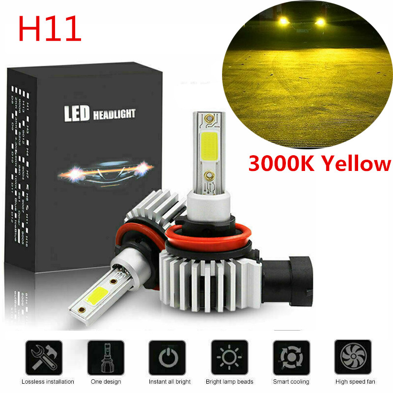 2020 H11 H8 H9 3000K Golden Yellow LED Headlight bulbs High Low Beam