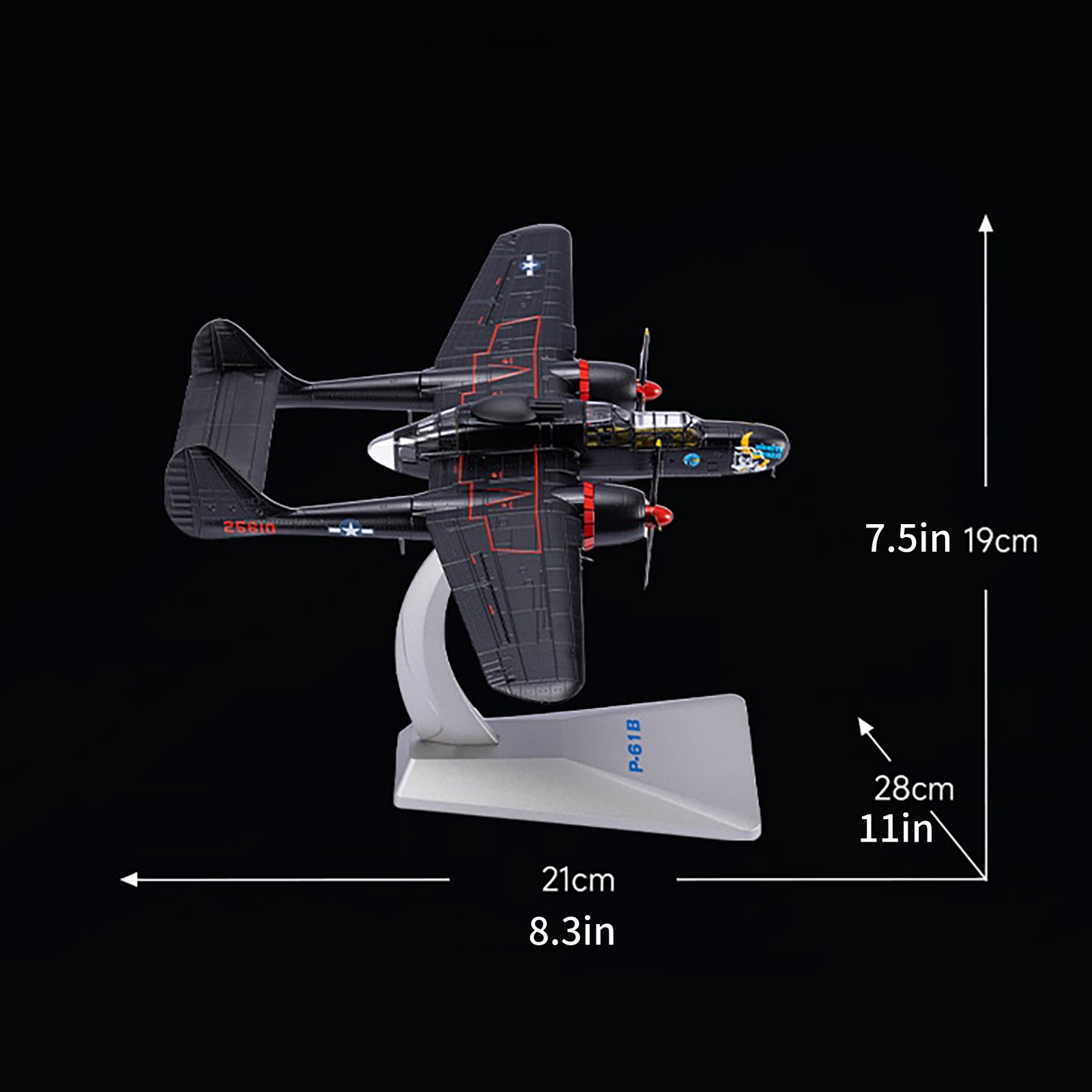 アメリカ陸軍 1/72 P-61 Black Widow ジオラマ 完成品 1/72 Scale WWII USA Air Force P-61B Black Widow Fighter Plane