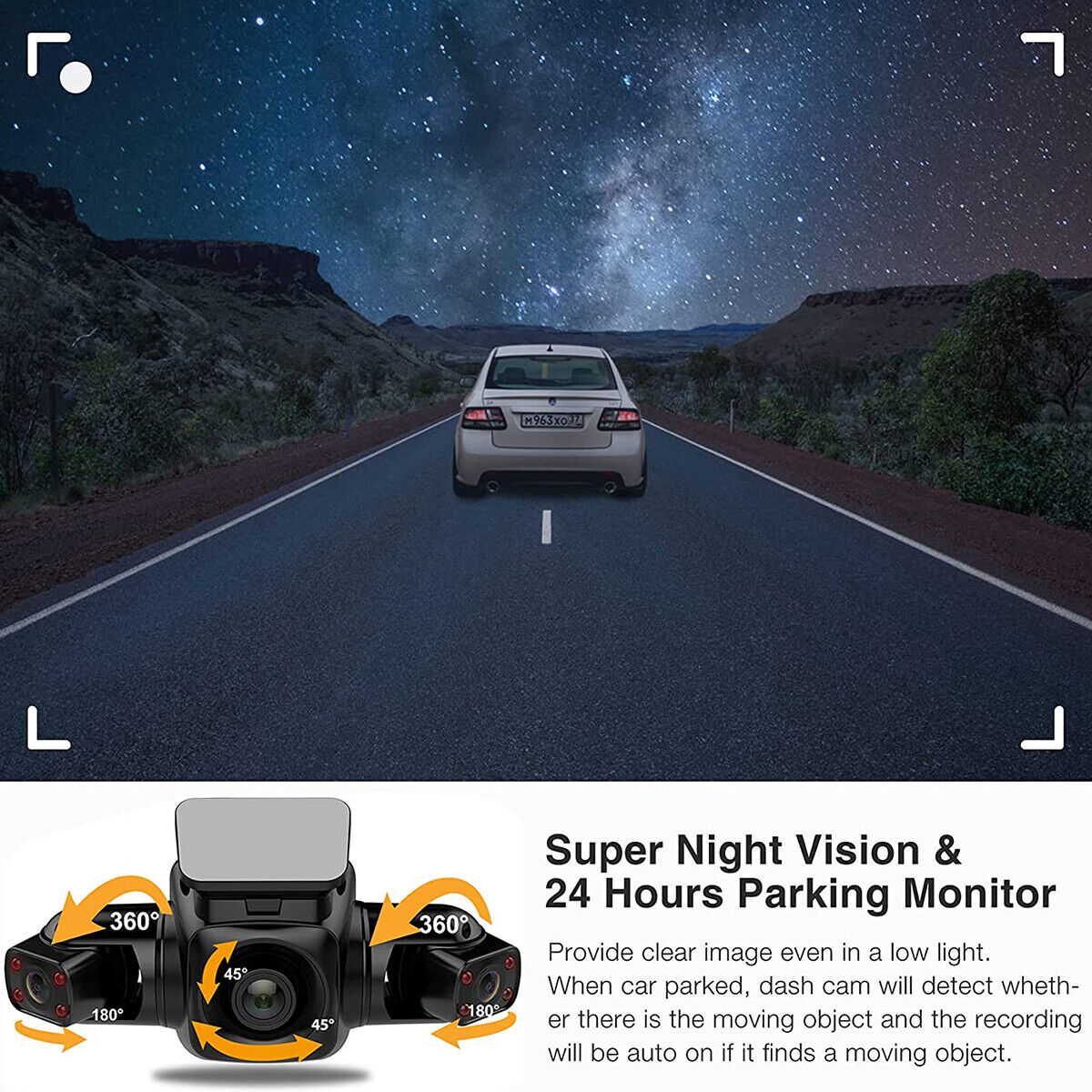 360 Degrees Panoramic Car Recorder, IR Night Vision, 4 Channel Camera for  Vehicle with HD 1080P and Emergency Save
