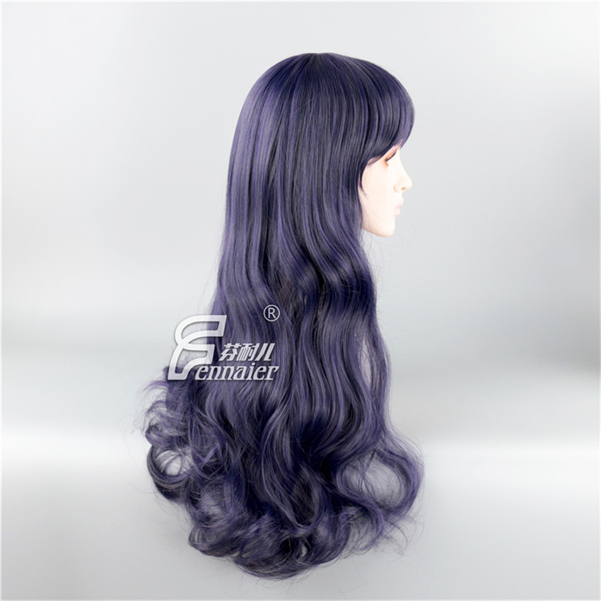 Anime Card Captor Dark Grey Purple Long Curly Hair Cosplay Wigs