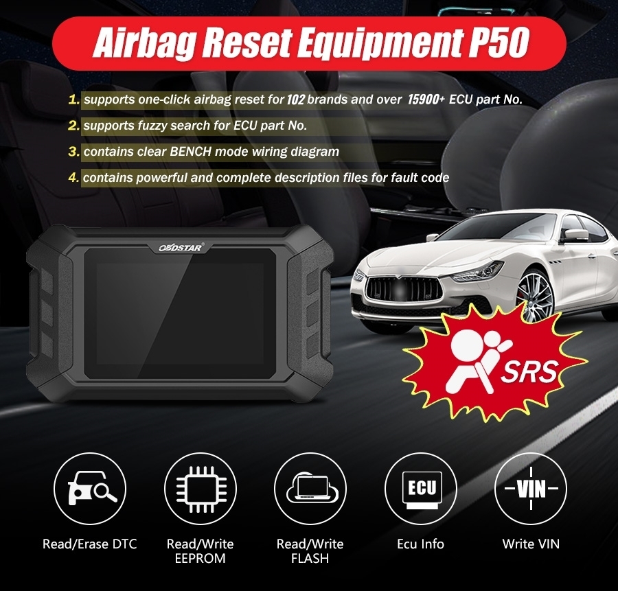 新品未使用 OBDSTAR P50 車両診断ツール CANFDアダプター付 OBDSTAR P50 SRS Reset Tool With CAN FD Adapter Cover 102 Brands