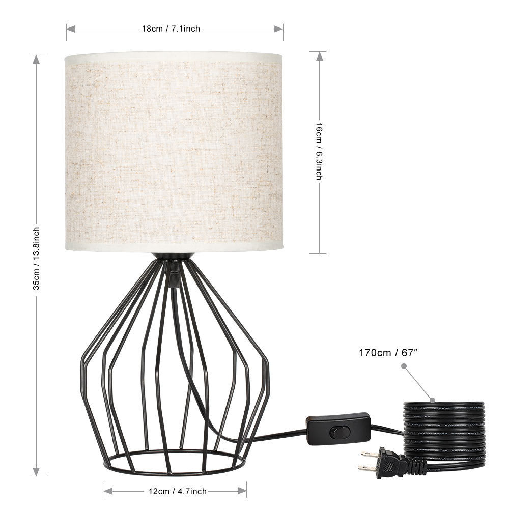 Nightstand Lamp Modern Style Black Hollowed Out Base with Linen Fabric