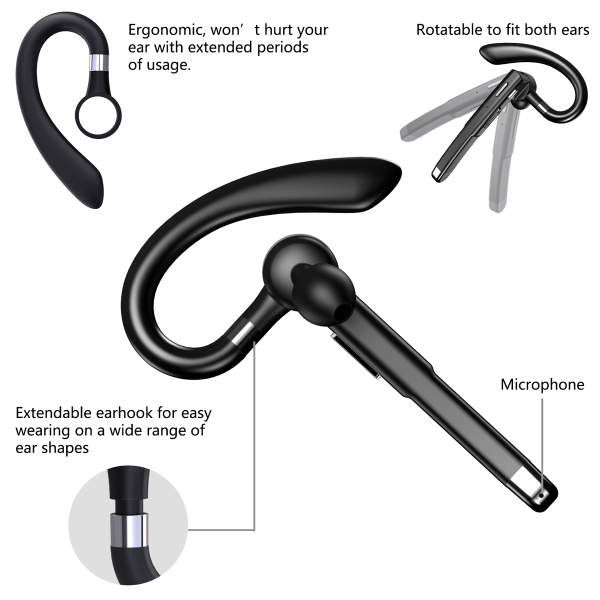 thumbnail image 2 of Trucker Bluetooth 5.1 Wireless Headset - Single Earbud With Dual Mic, Noise Cancelling 2 of 6