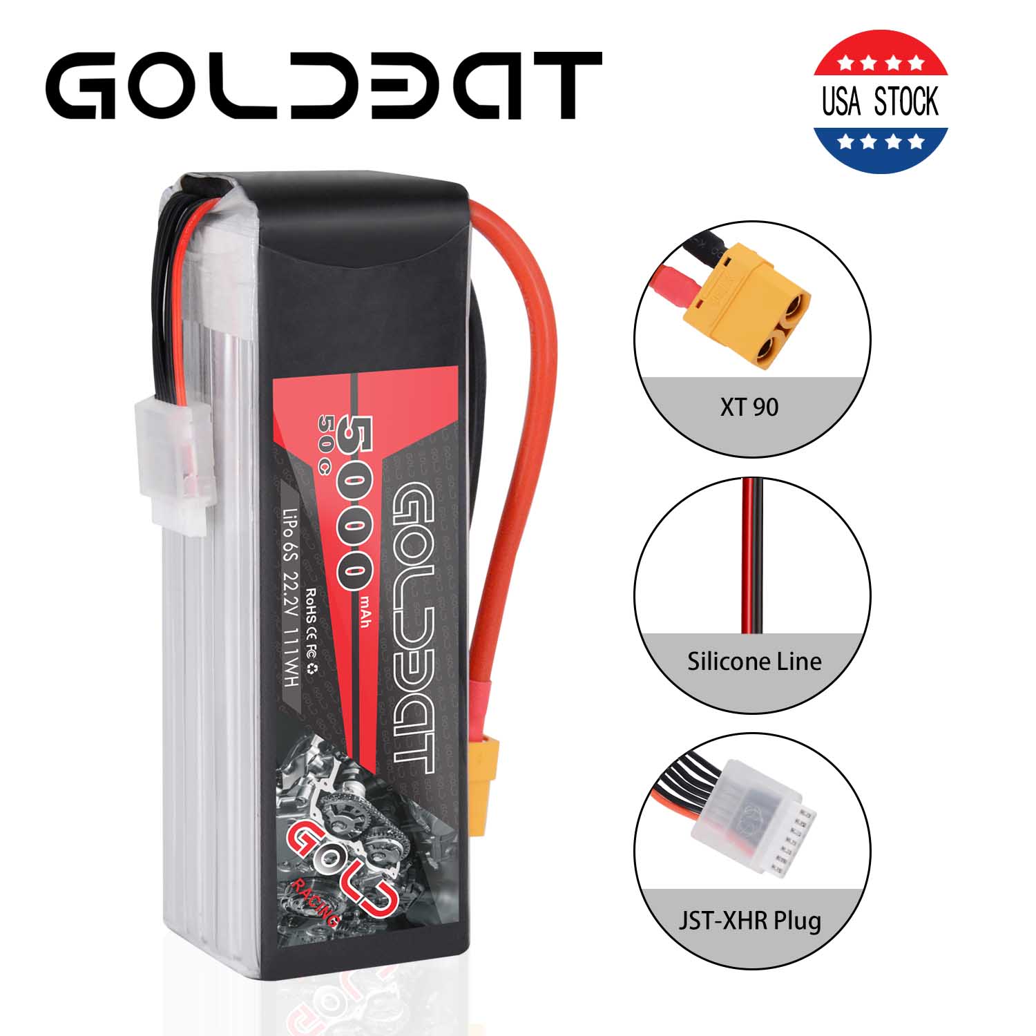 GOLDBAT 22.2V 5000mAh 6S LiPo Battery 50C XT90 for HELI PLANE QUAD CAR