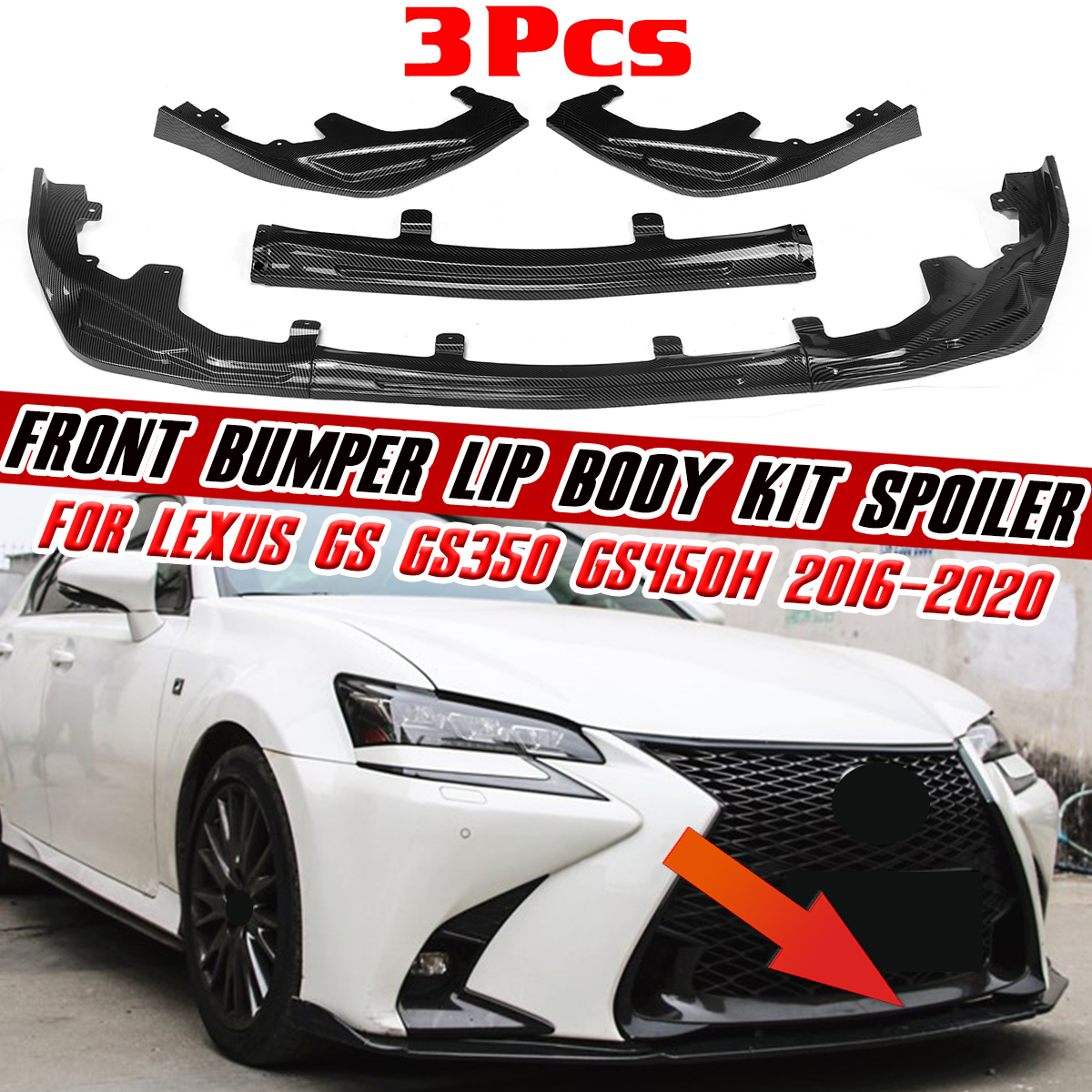 3pcs For Lexus GS350 Gs450h F-sportr 16-20 Carbon Style
