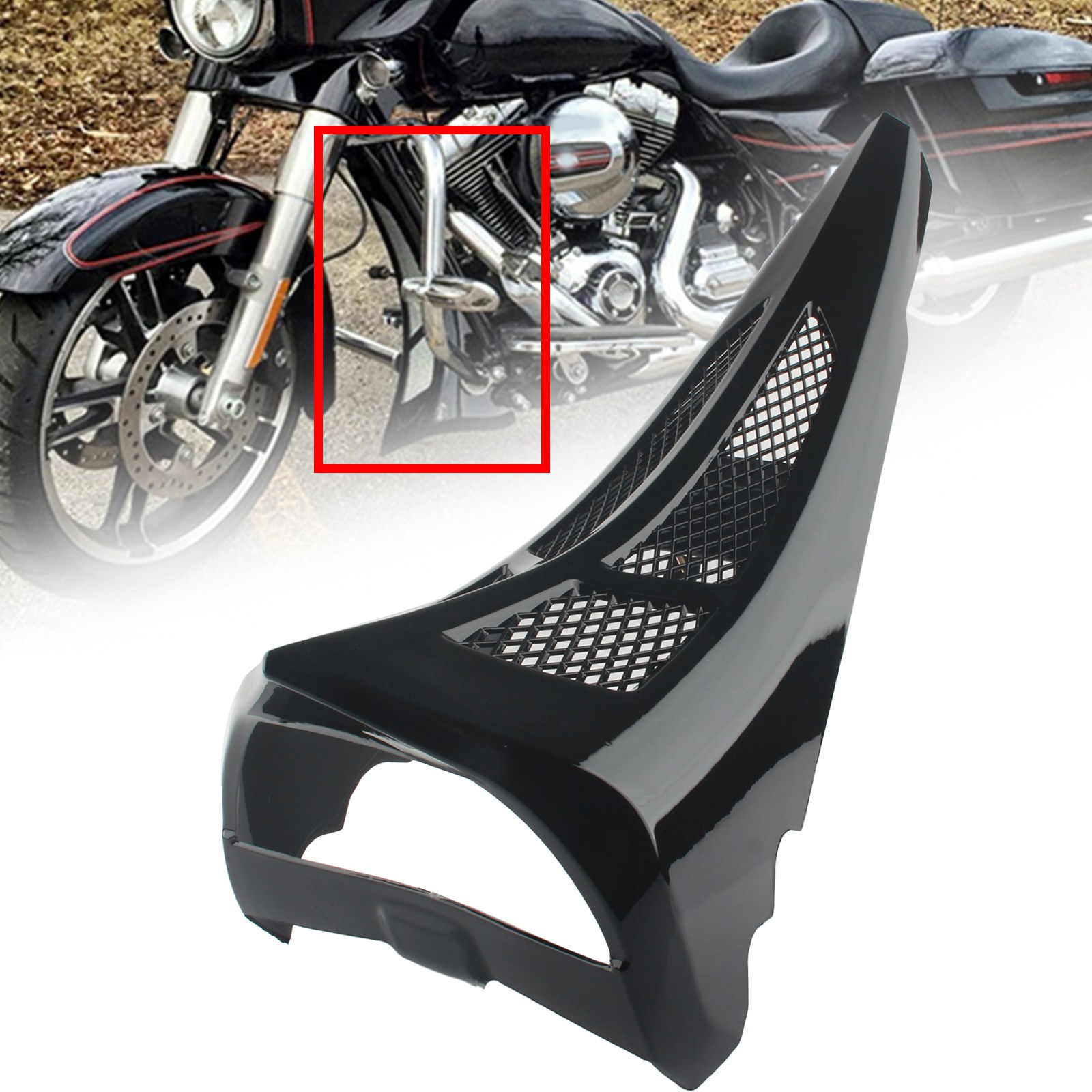 ZS Motorcycle Stretched Chin Spoiler Scoop ABS For M8 Harley Touring Road Street Glide 2017 2022 Glossy Black