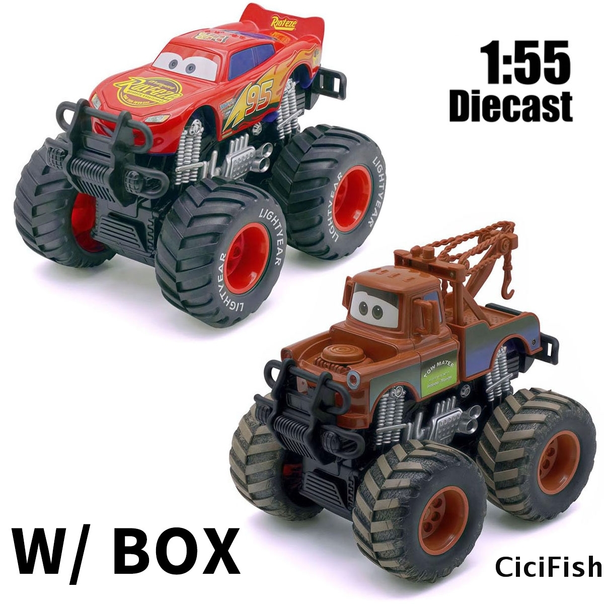 2Pack Disney Pixar Cars Monster Trucks Lightning McQueen & Tow
