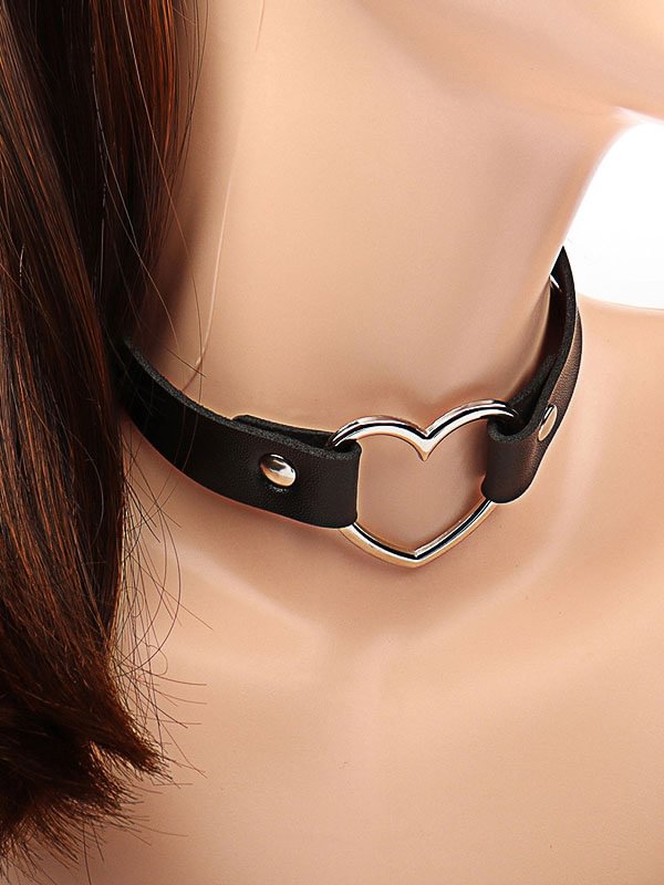 ★PEARLY MORE★ Heart Magnet Leather Choker Necklace Amazon.com: ink2055 Women Choker Heart Hip Hop Faux Leather