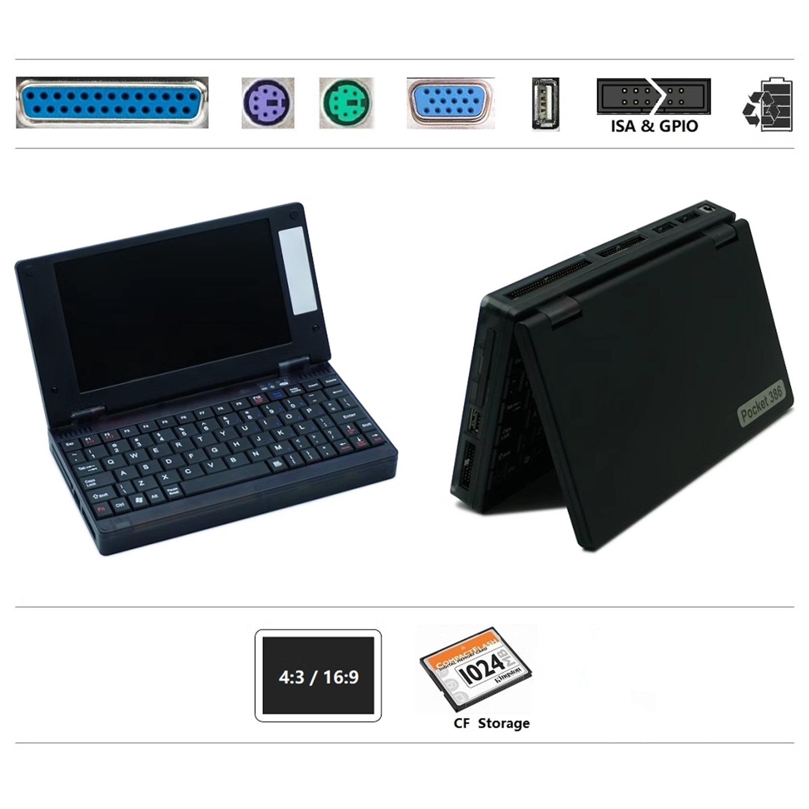 Black Portable 386 Retro DOS Computer 386sx-40Mhz Core in M6117
