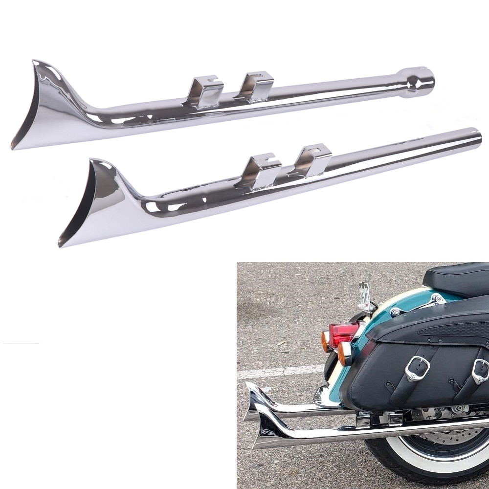 Pot D'échappement Fishtail Gauche Pour Moto Custom - Chrome - Neuf Craftride