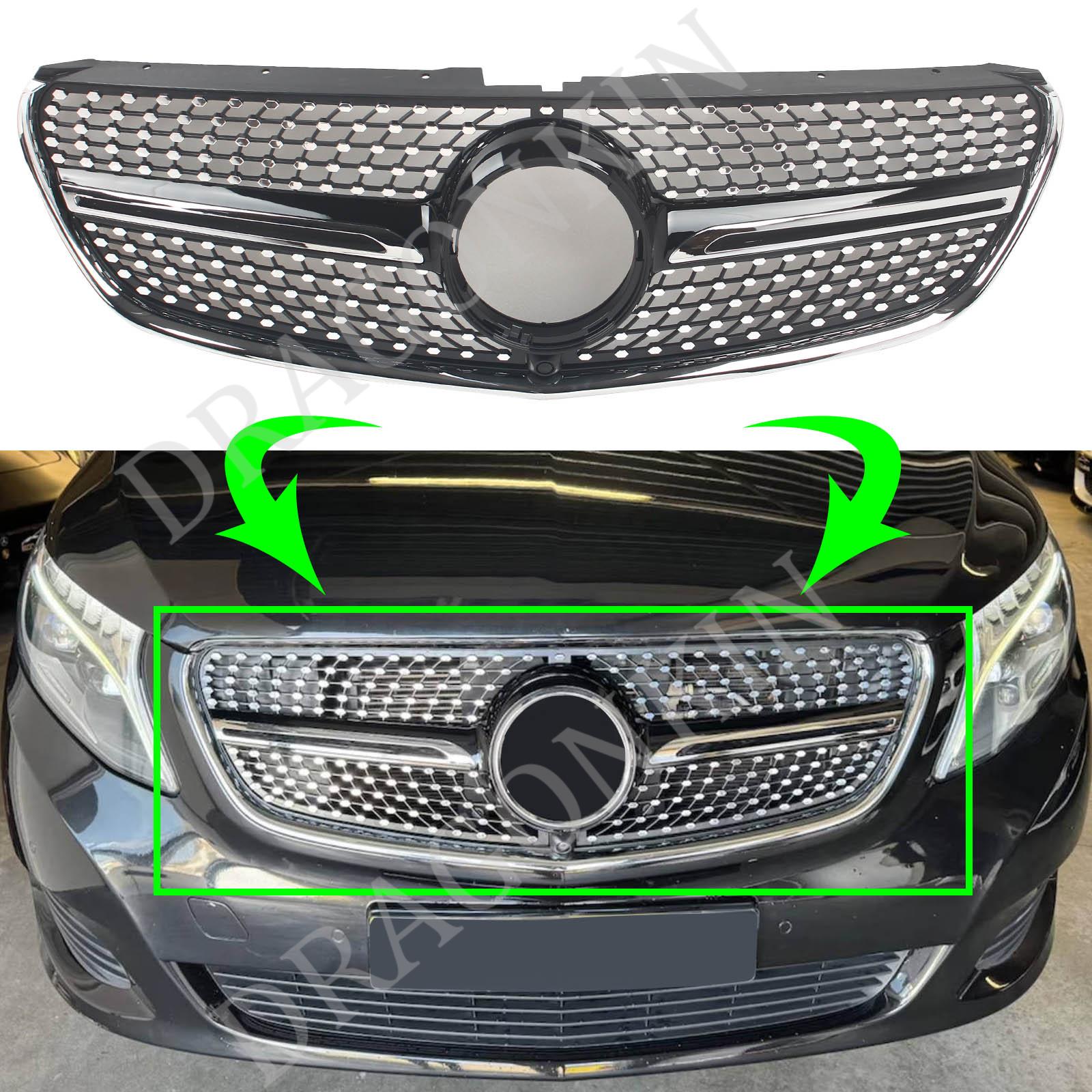 Chrome Black Front Grille For Mercedes Benz V-Class W447 2016-2020