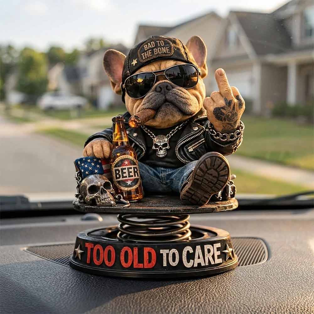 Funny Resin Bulldog Bobblehead Too Old To Care Nodding Dashboard