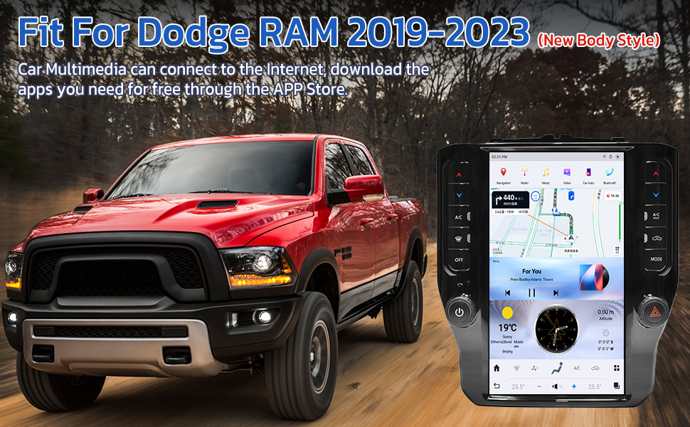Car multimedia player for dodge ram 2019 2020 2021 2022 2023 new body style
