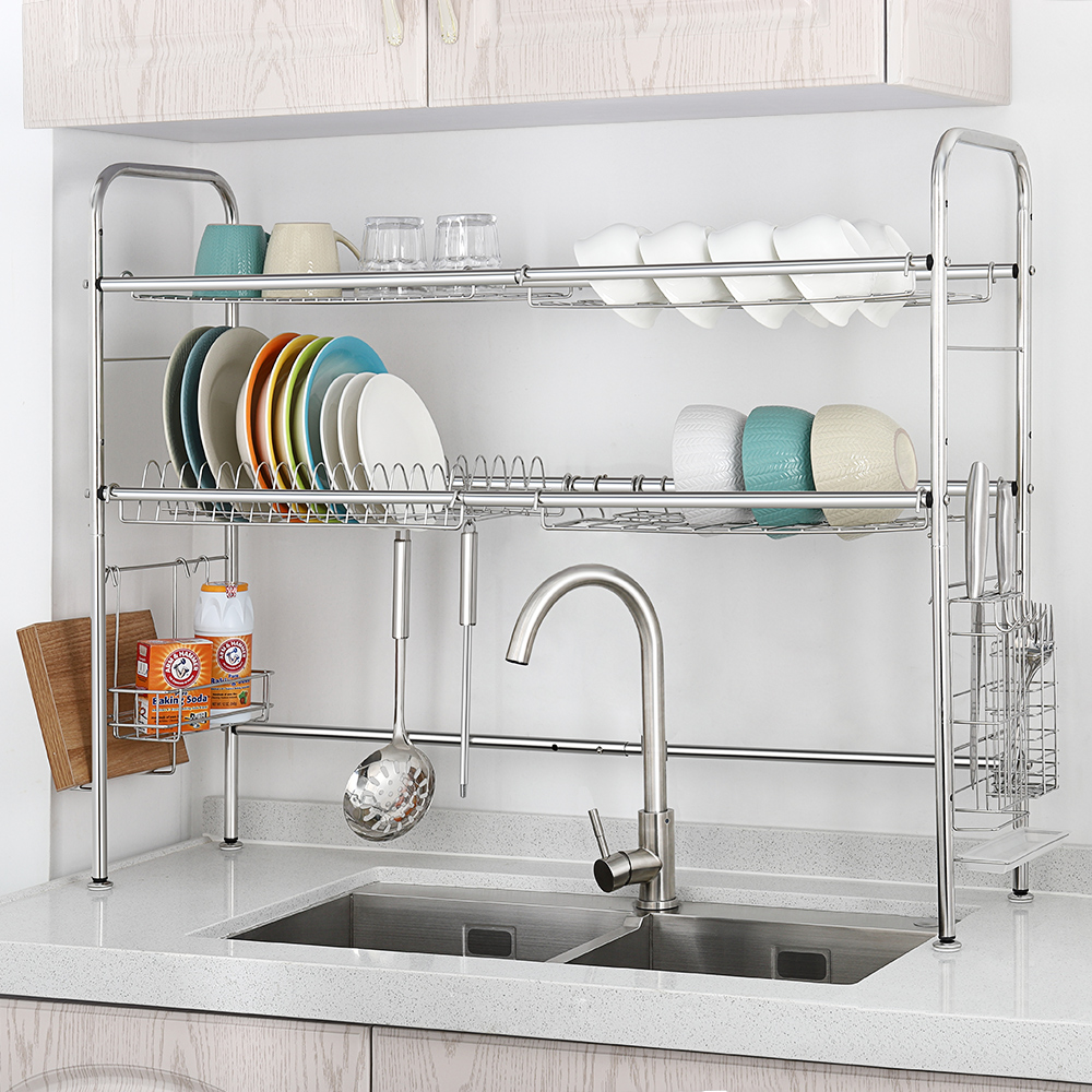 Stainless Steel Dish Rack Over Sink Bowl Shelf Organizer Nonslip