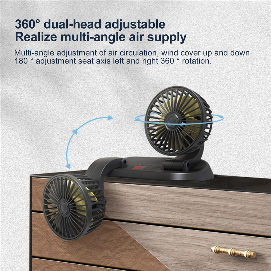 Dual Head Cooling Air Fan Car Dashboard Cooler 3 Speed Adjustable  Accessories