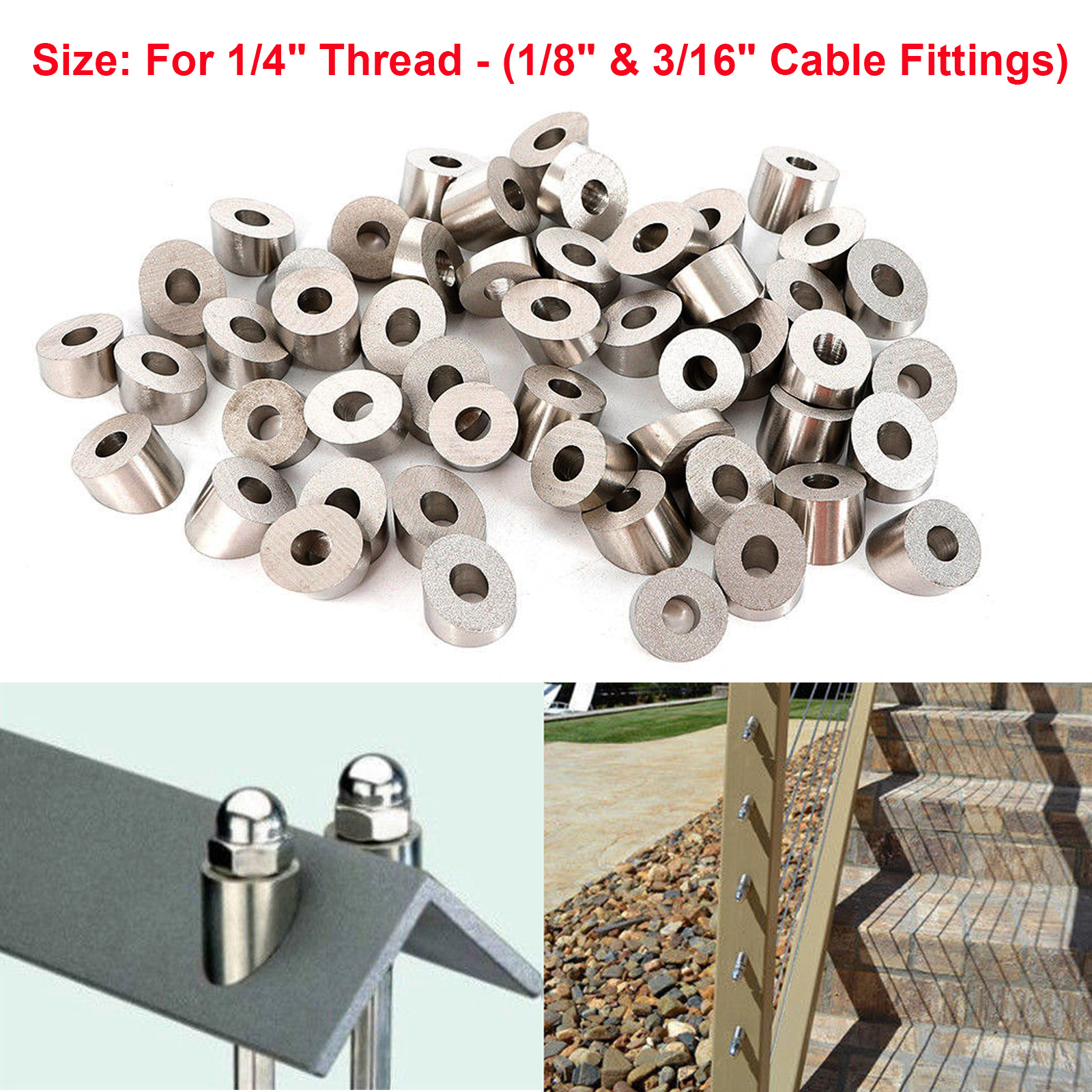 NEW Stainless 30 Degree Angled Beveled Washer Cable Rail 1/8 & 3/16