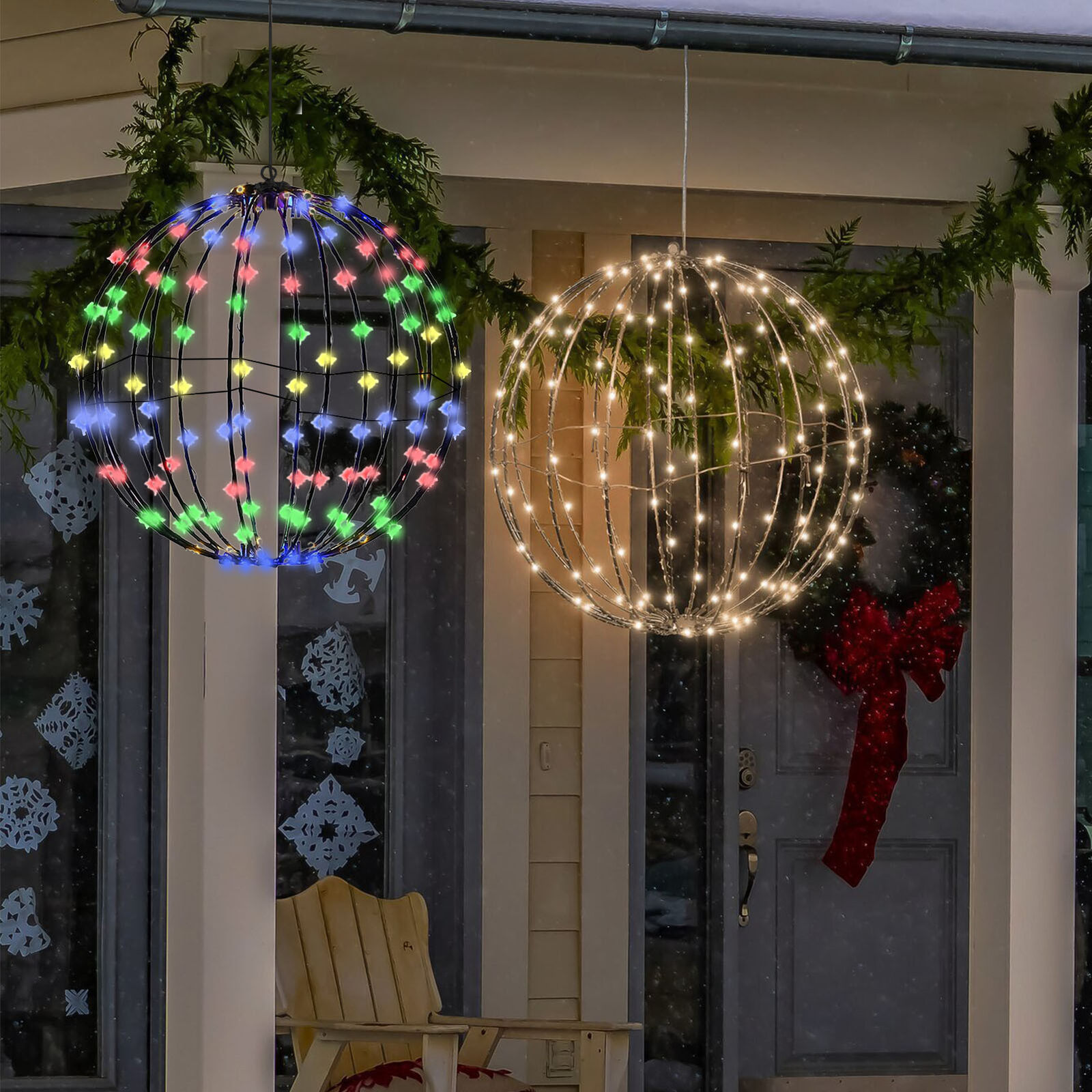 LED Outdoor Sphere Ball Lights – Foldable Christmas Tree Lights, Multi-Color, 15.7 Or 19.7 Inch, For Porch, Garden, Patio Decor