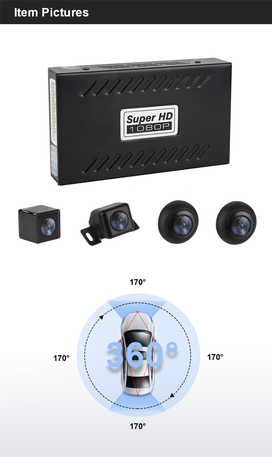 New Car 360° HD DVR Bird View Panoramic System w//Seamless 4 Camera/&Shock Sensor/&