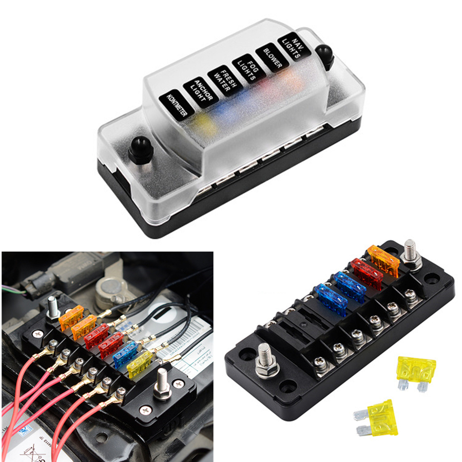 12V//24V 6 WAY MINI BLADE FUSE BOX HOLDER WITH LED FAILURE WARNING LIGHTS
