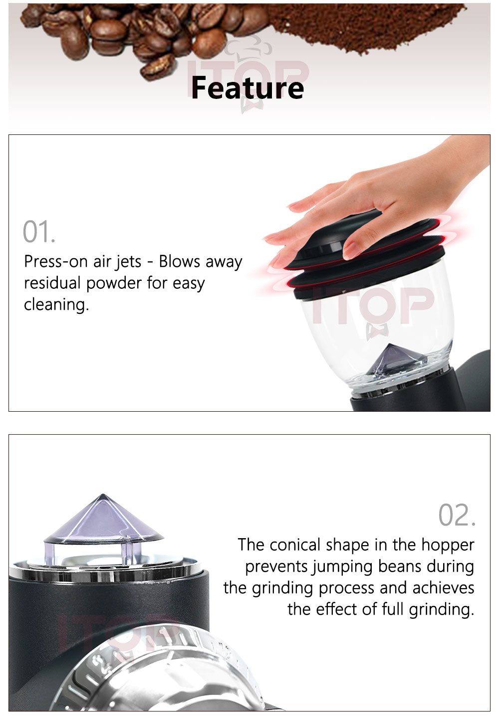 Coffee Grinder Electric Coffee Bean Mill for Espresso, 74mm Coffee Grinder Electric Coffee Bean Mill for Espresso, 74mm