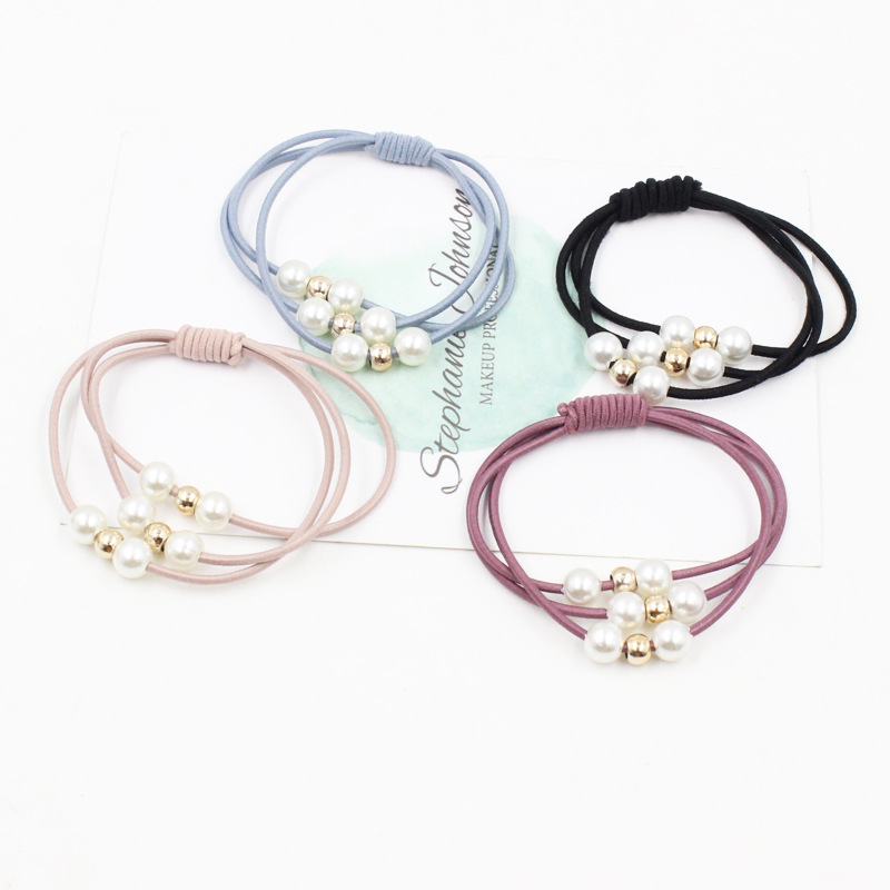 4pcs Pearl Beads Elastic Hair Ring Rubber Band Headband Hair Ties