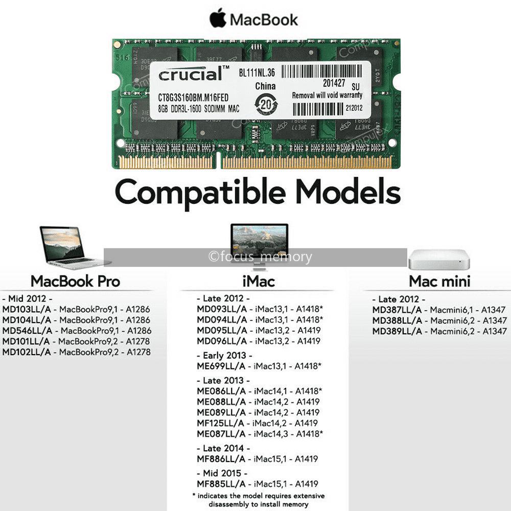 Crucial 8gb Pc3l Ddr3l 1600mhz Sodimm Ram Apple Macbook Pro Imac Mac Mini Ebay