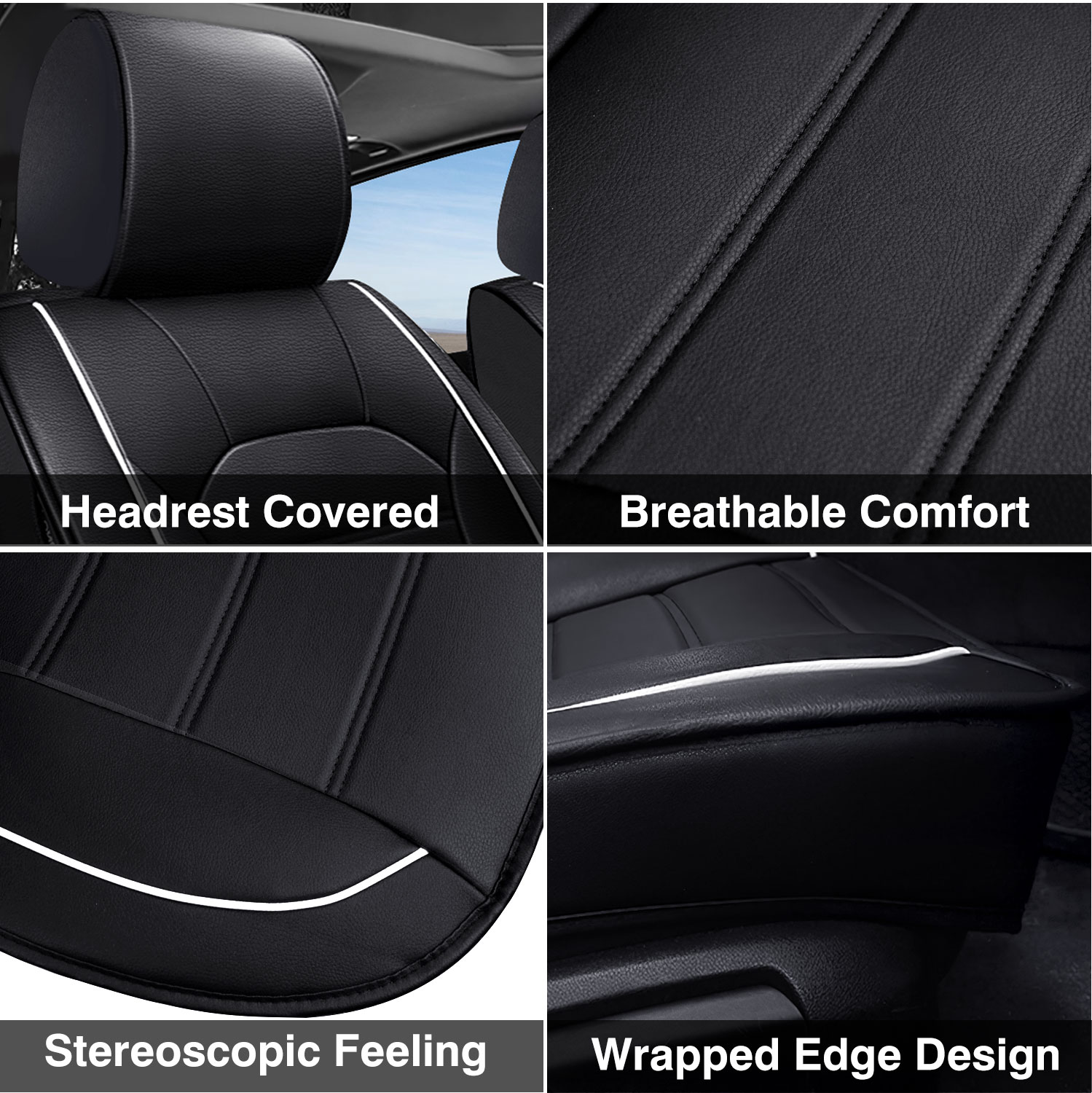 Housses De Siège Auto Pour KIA Sorento III (2015-2018) 5 Places - 9 Pièces Grises En Cuir PU - Imperméables Et Antidérapantes
