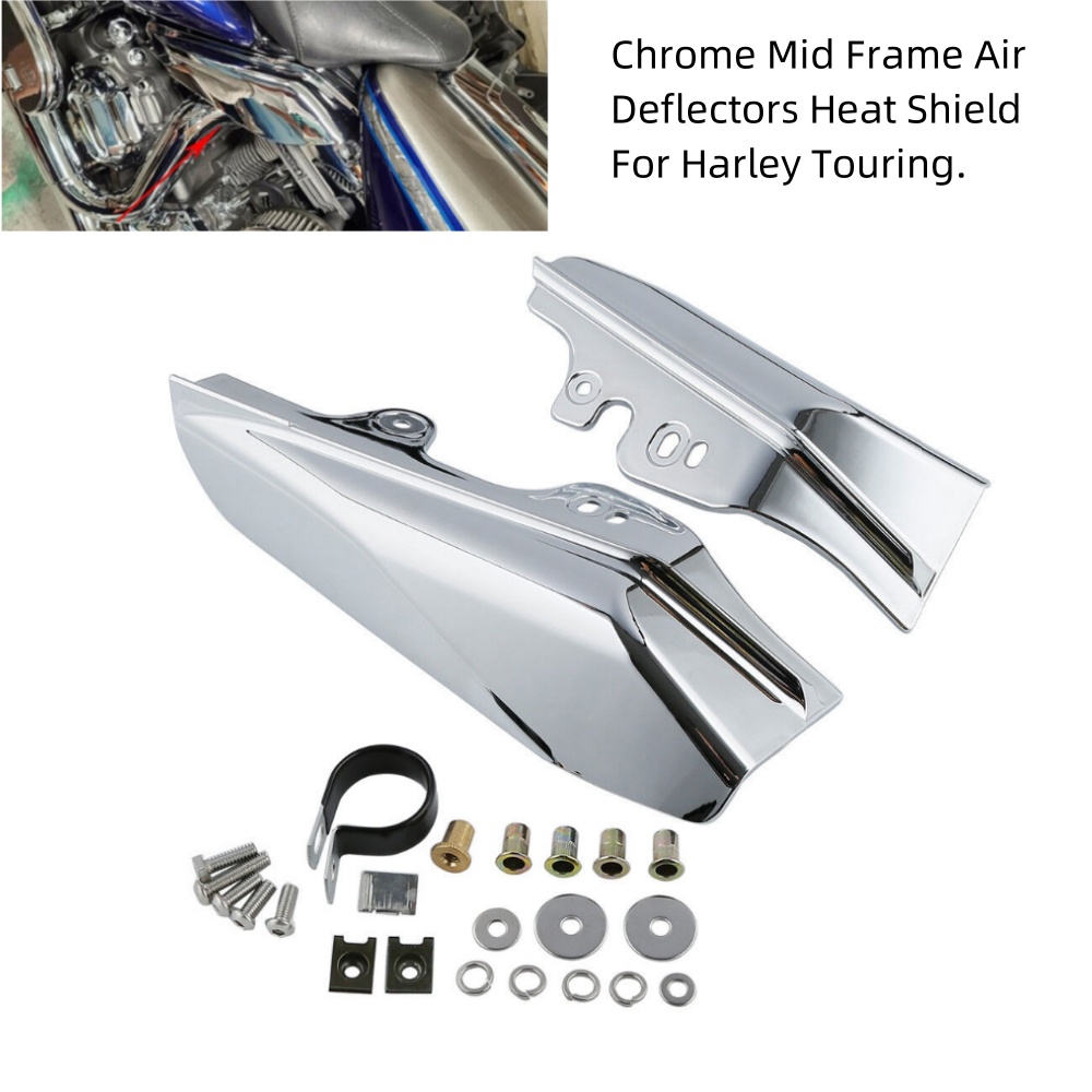 2x Mid-Frame Air Deflector Compatible With 01-08 Harley Touring Models Electra Road King Glide (Chrome