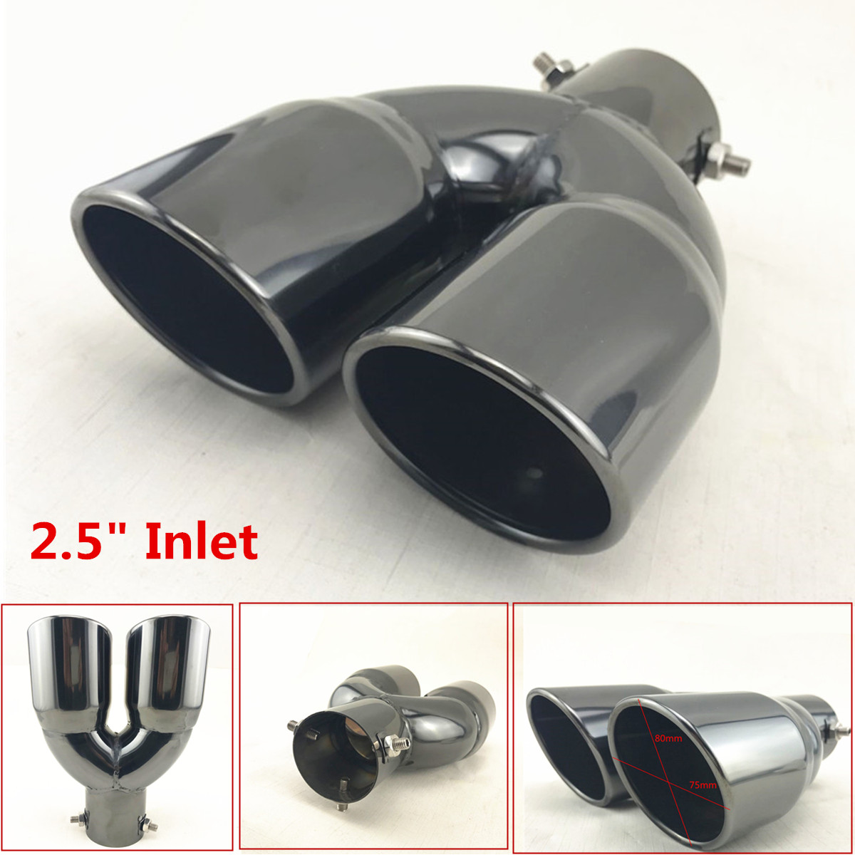 Universal Stainless Steel 2.5/"Inlet Round Car Tail Pipe Muffler Dual Exhaust Tip