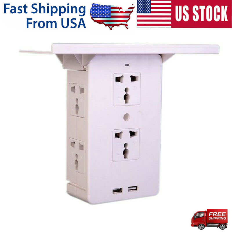 8-Port Socket Shelf 2 USB Surge Protector 6 Wall Outlet Extender