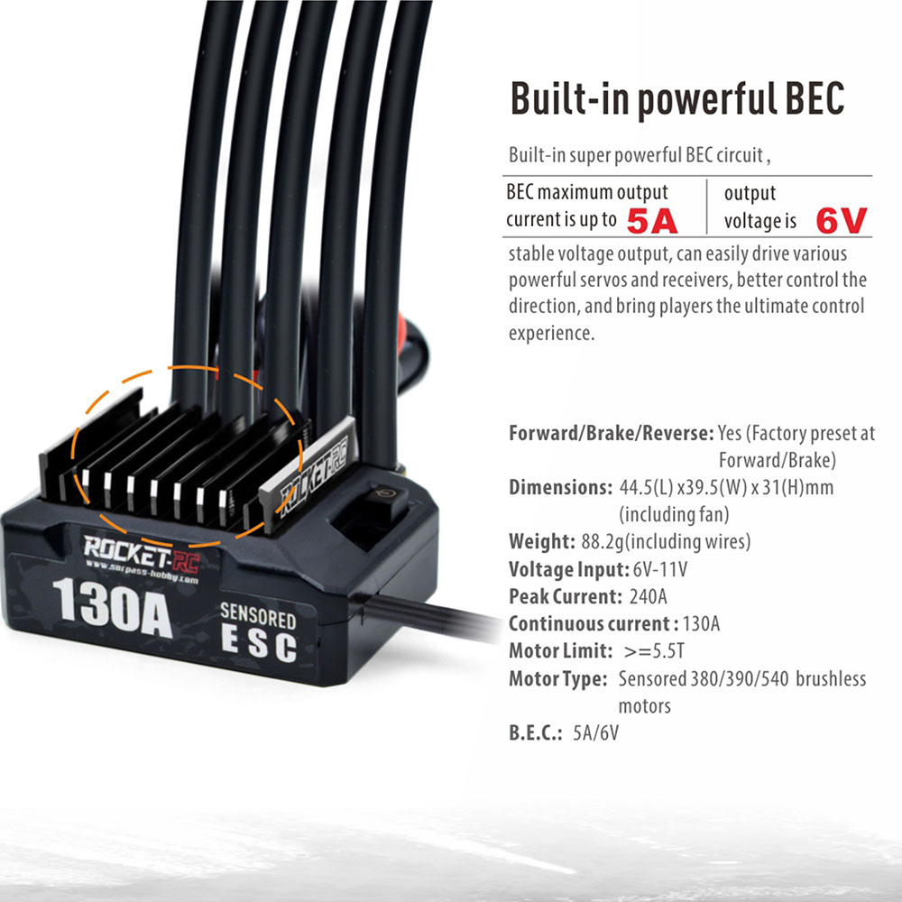 ROCKET-RC 130A ESC 6V/5A BEC 新品未使用 New ROCKET-RC 130A Brushless ESC Program Card for 1/10 RV Car 380