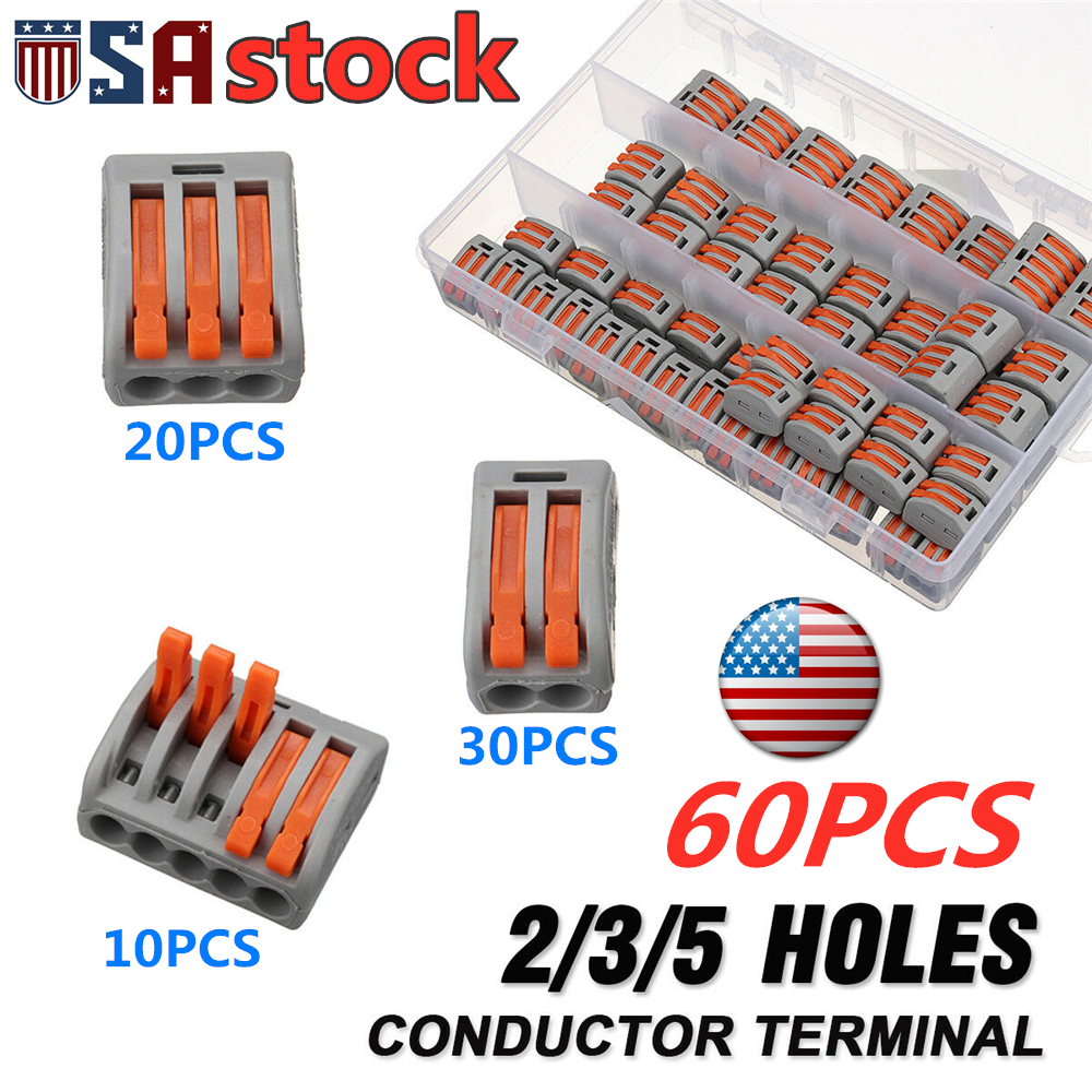 20Pcs 2/3/5 Way Reusable Terminal Blocks Strips Spring Lever Terminal Block Electric Cable Connector Wire