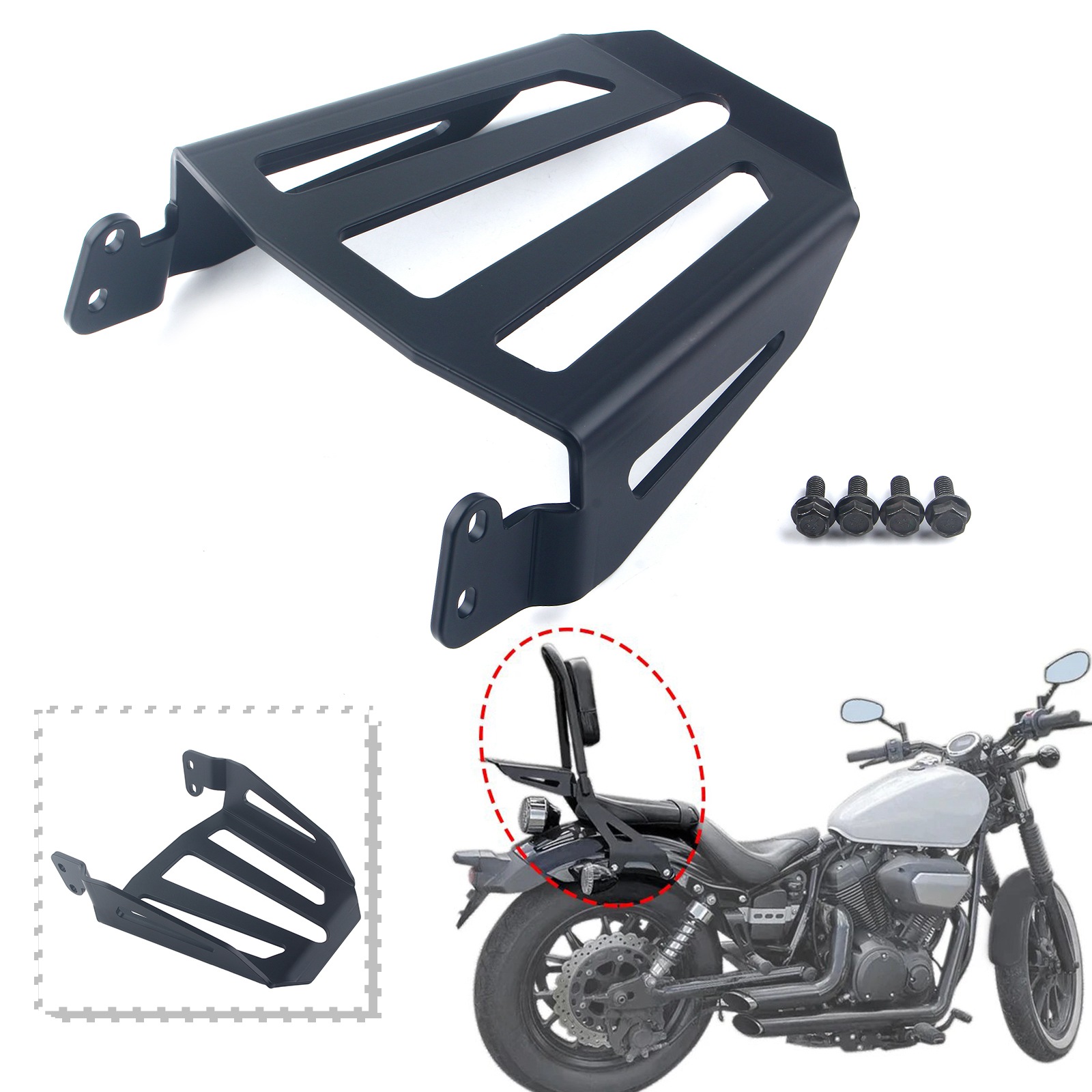 Black Backrest Sissy Bar Luggage Rack For Yamaha Bolt XVS950 2014