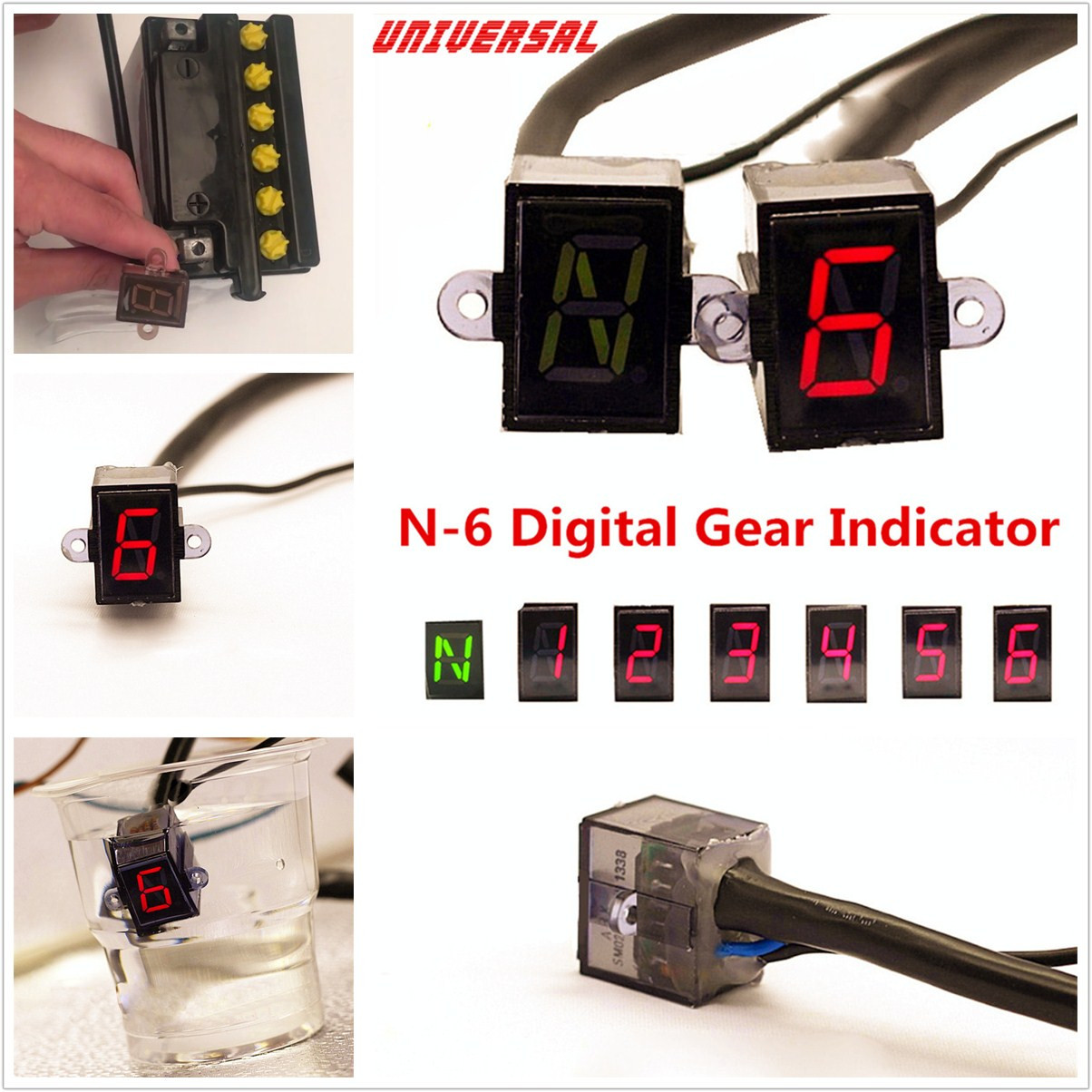 Waterproof Universal 12V 6 Speed N6 Digital Shift Lever Gear Indicator