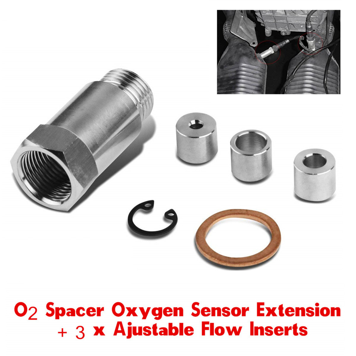 2PCS Aluminum Straight O2 Oxygen Sensor Extender Spacer CEL Fix M18 x 1.5 U...