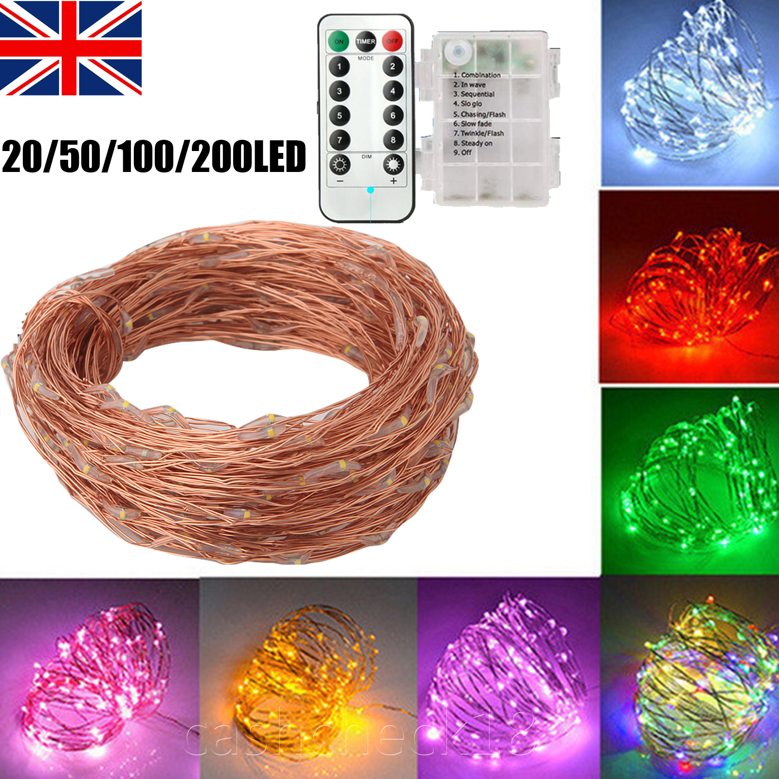 Battery LED String Rice Lights Copper Wire Remote Control Timer