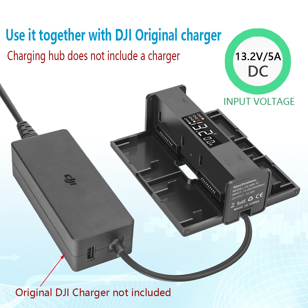 Battery Ports LED Display Charger Charging Hub For DJI Mavic Air
