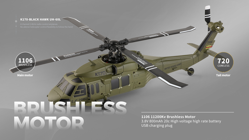 Wltoys K170 UH-60L Black Hawk 4CH 6-Axis Gyro Aircraft RC