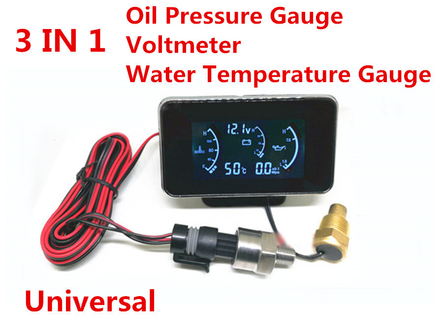Car Truck LCD Digital Display Voltmeter Water Temperature Gauge Temp Meter 9-36V