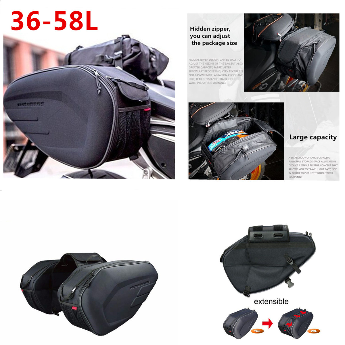 Universal Motorcycle Pannier Bag Luggage Saddle Bag w/ Rain Cover Large Capacity