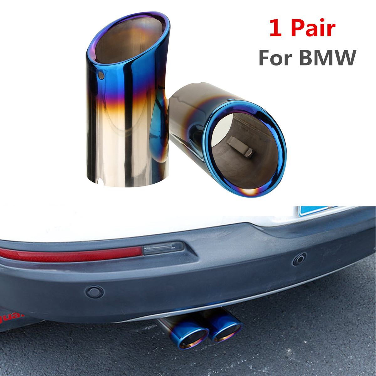 2X Car Tail Exhaust Tip Pipes Grilled Blue For BMW E90 E92 325i 2006