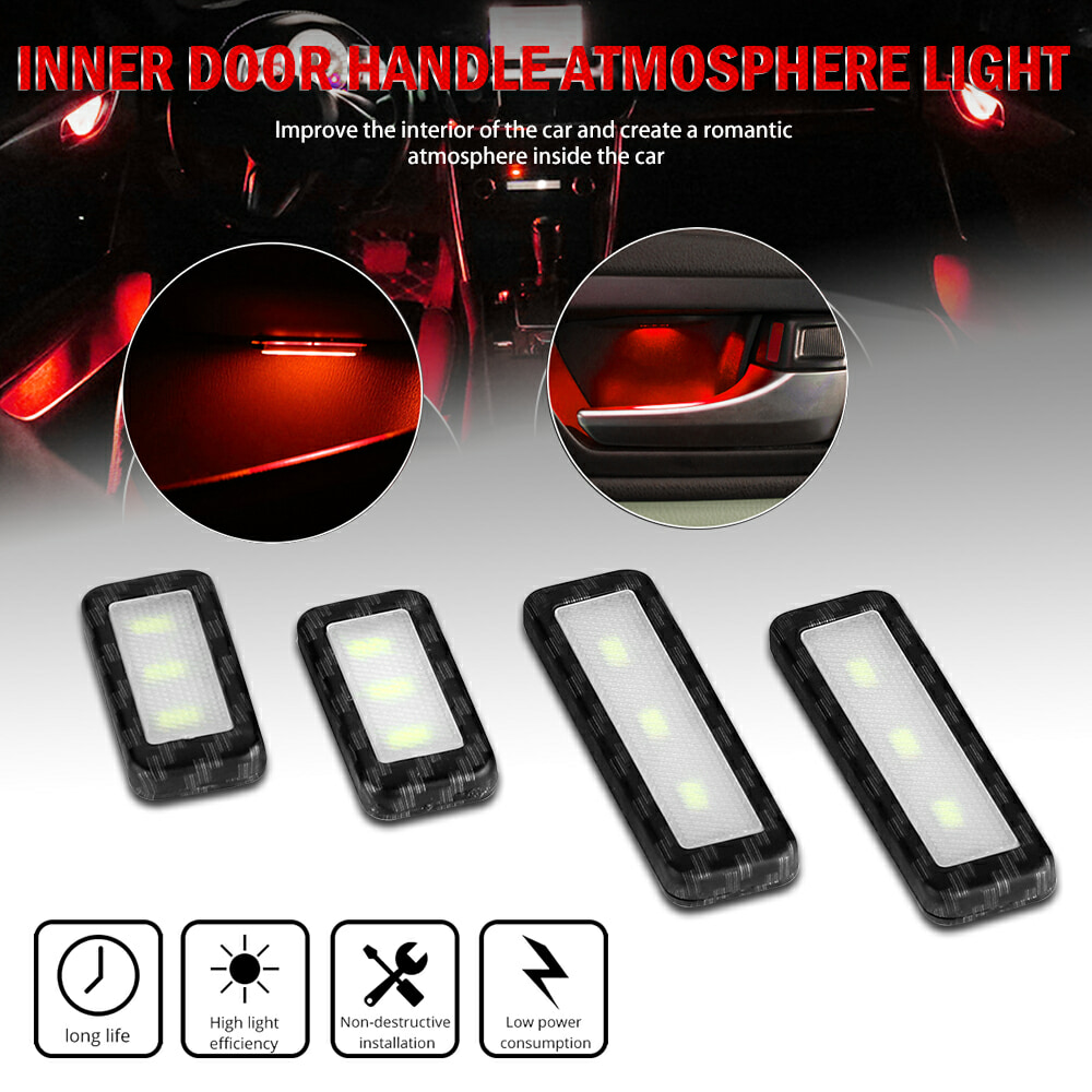 LED 4in1 Car Interior Handle Door Decoration Light Atmosphere Ambient Lamp Red