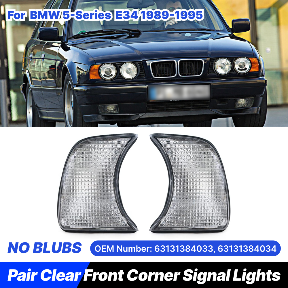 USR Clear Front Turn Signal Lights For 1989-1996 BMW 5 Series E34 - Left & Right Set