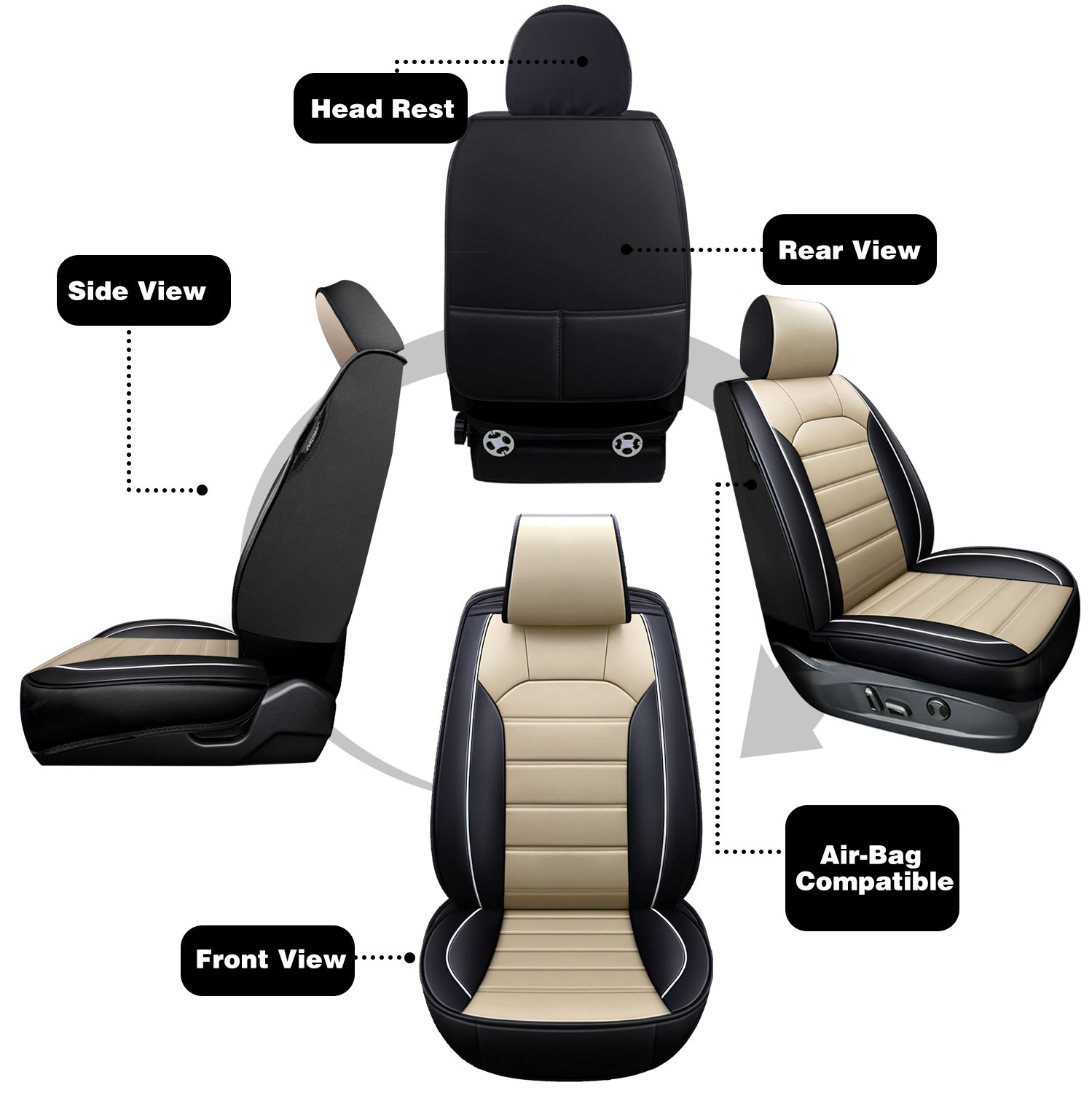 thumbnail image 2 of Soillar Waterproof PU Leather Seat Cover Set For 2007-2021 Kia Sorento (5-Seat) - Airbag Friendly 2 of 5