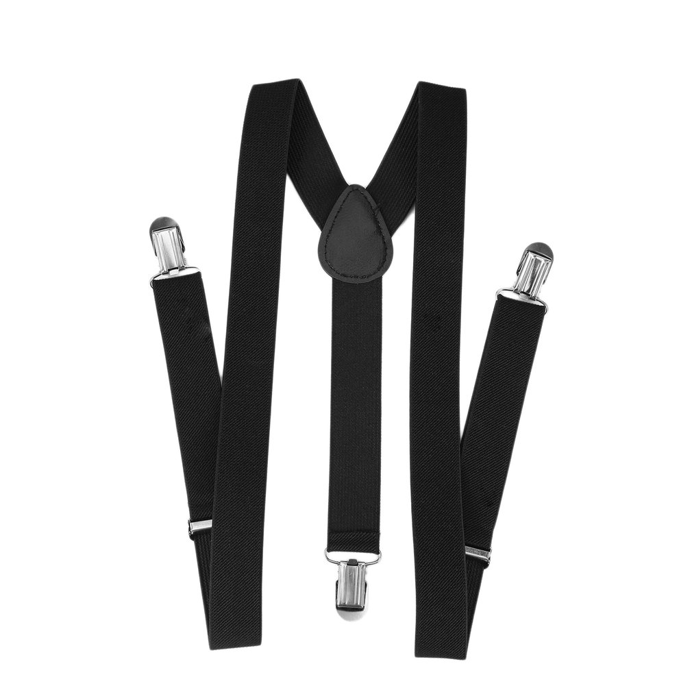 Unisex Clip-on Braces Elastic Black Plain Suspender suspenders