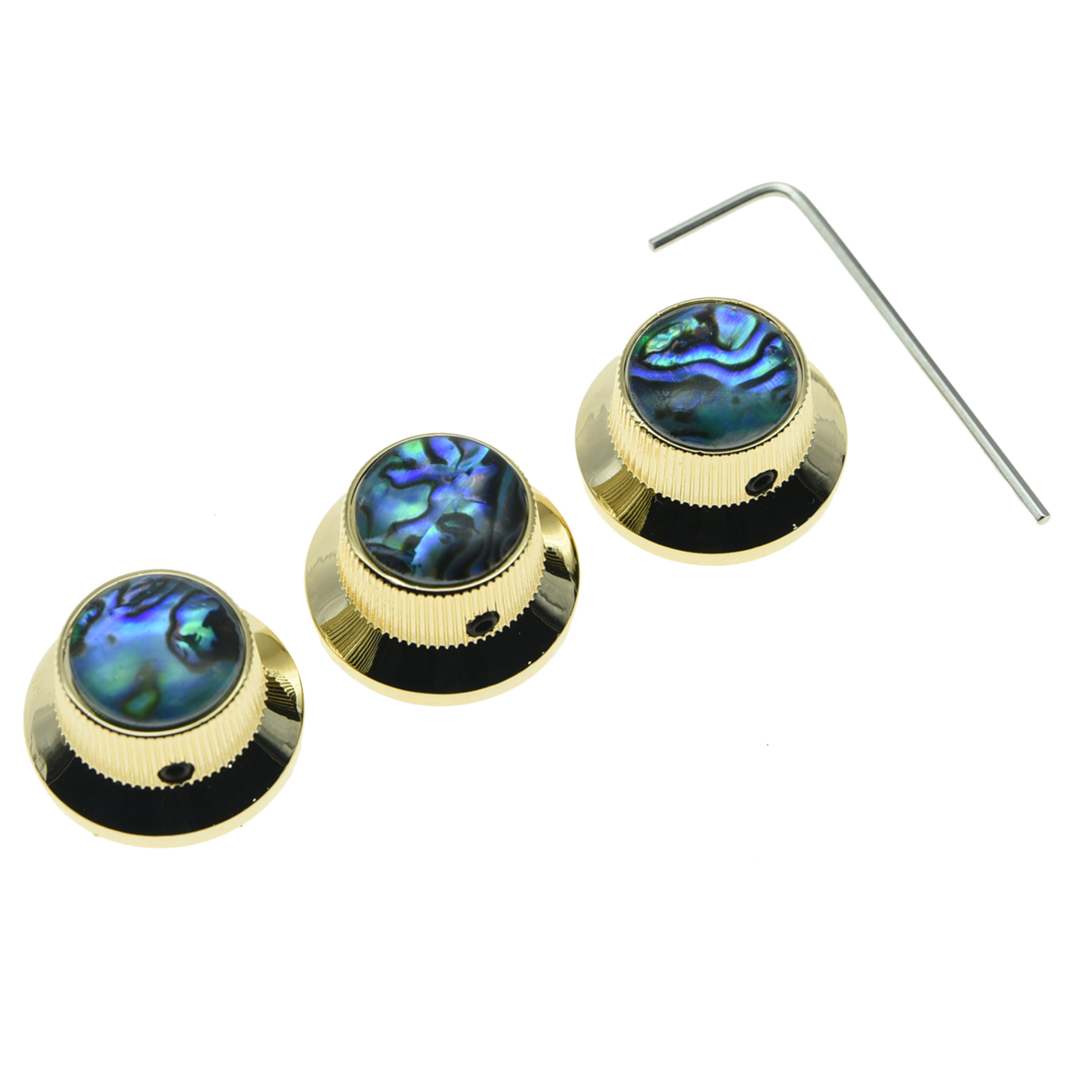 3x Set Screw Abalone Top Gold Guitar Knobs Strat Metal Knobs Fits 6mm