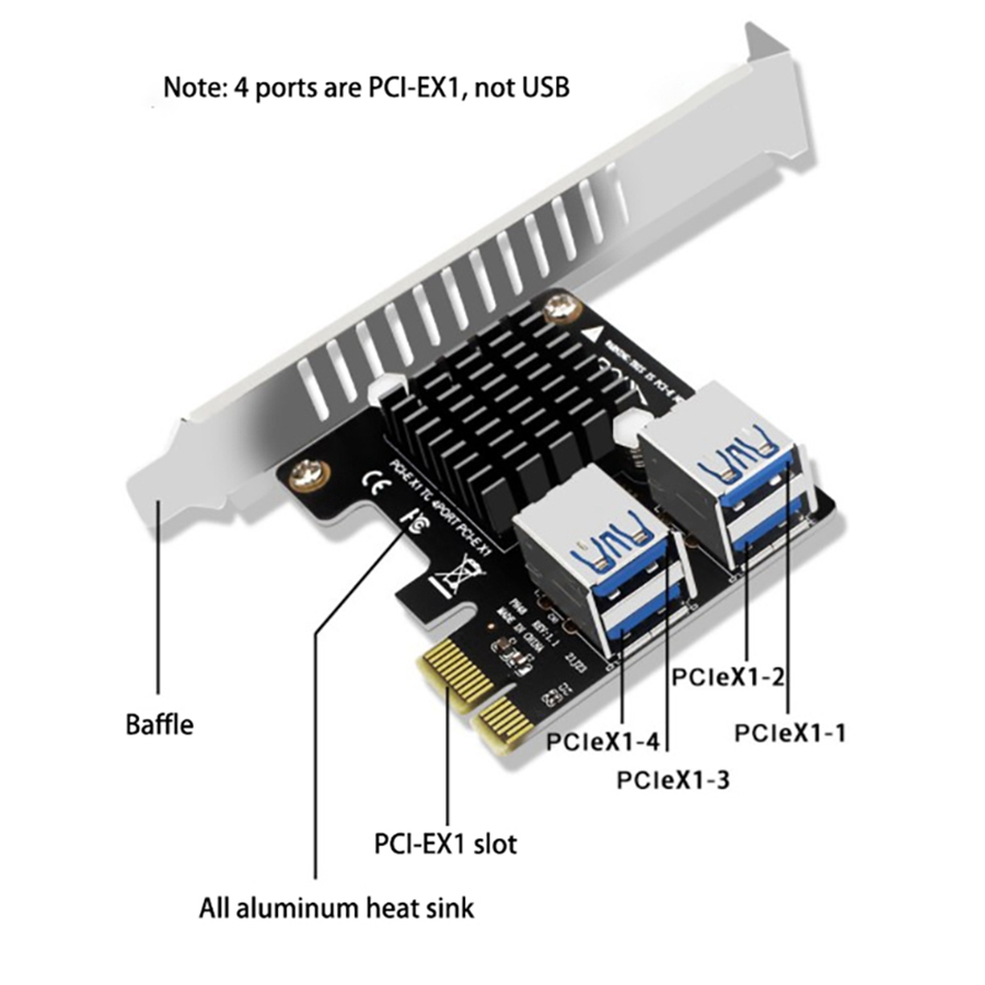 PCI-E Expansion Card Desktop PCIE 1X To 4-Port PCIE ASM1184E For
